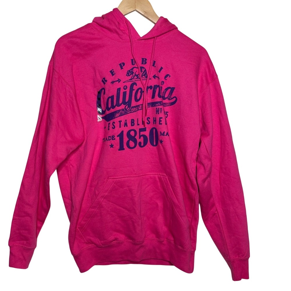 NWT Point Sportswear "California" Hooded Pullover Sweater size Medium Pink/Blue